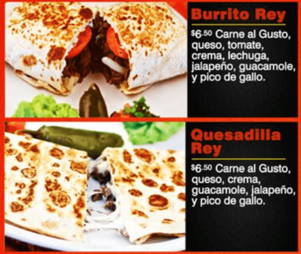 Burrito Rey Menu