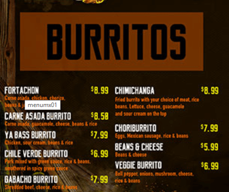 Burritos Menu