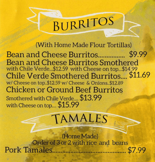 Burritos & Tamales Menu