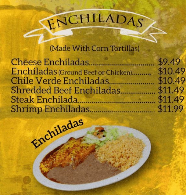 Enchiladas Menu Price