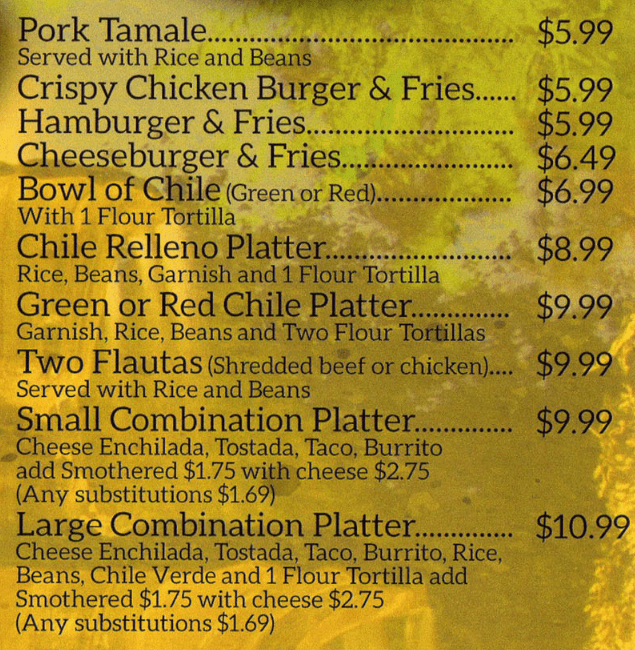 Fajita Specialties Menu 1