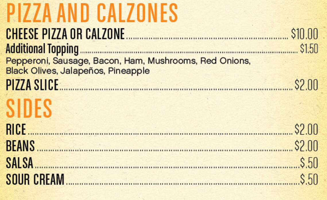 PIZZA AND CALZONES, SIDS MENU