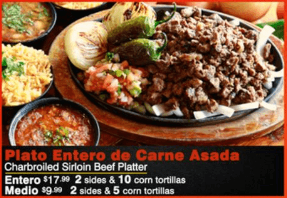 Plato Entero De Carne Asada Menu