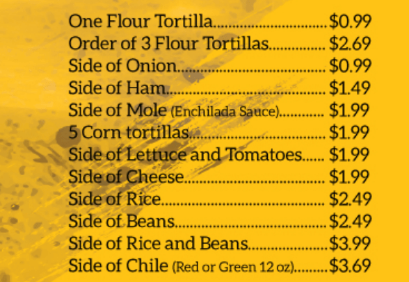 Side Orders Menu