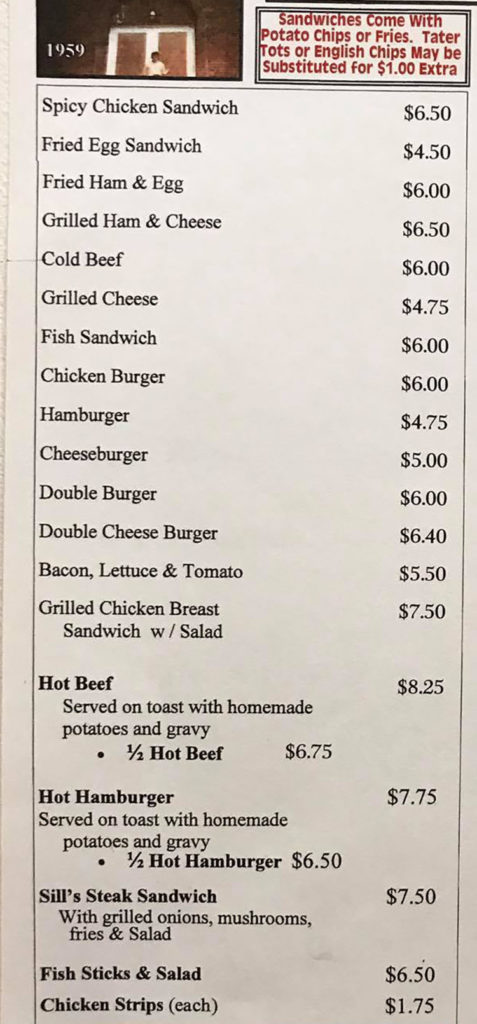 Sill’s Cafe Menu, Prices And Locations