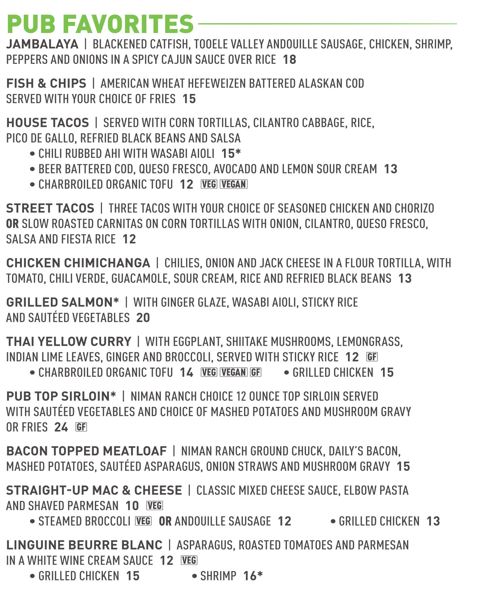 Squatters brew pub pub favorites menu