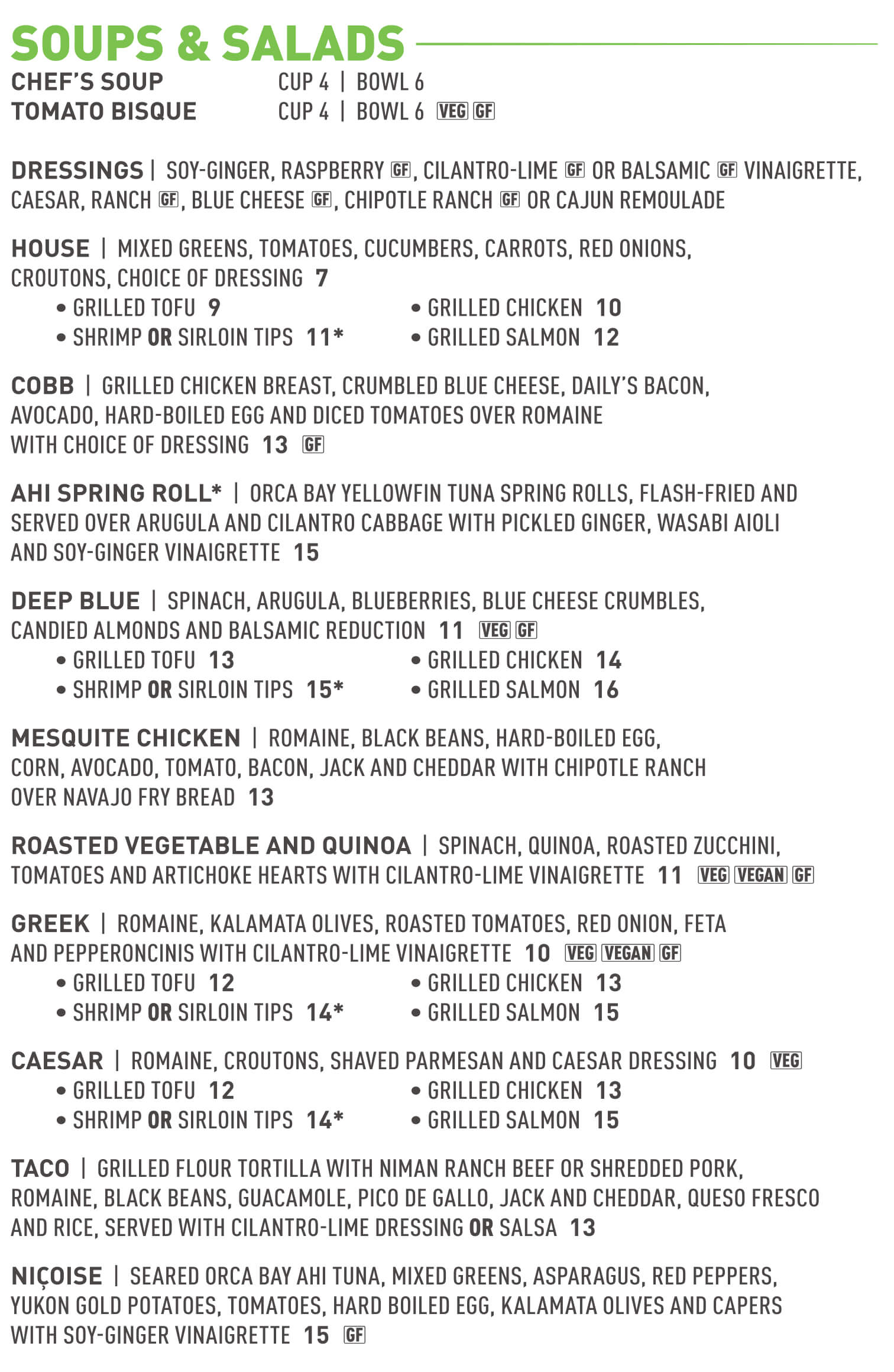 Squatters brew pub soup and salads menu