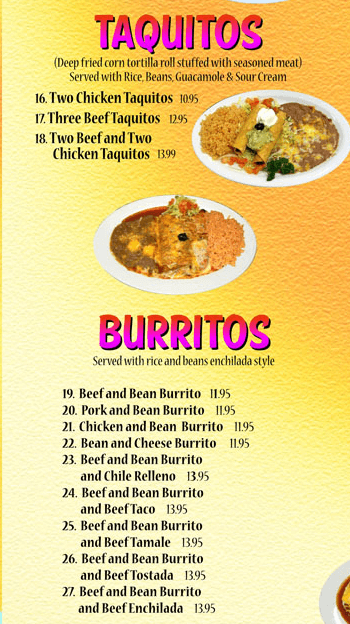 Taquitos & Burritos Menu