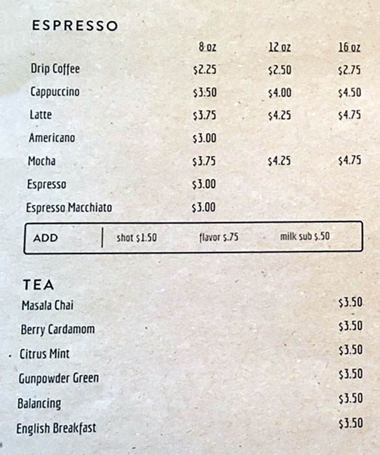 Espresso Menu