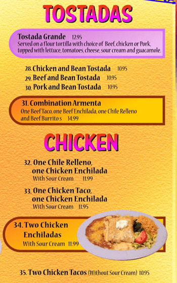 Tostadas & Chicken Menu