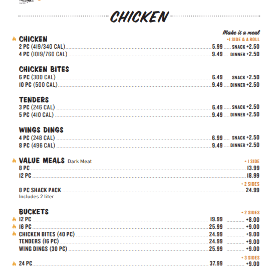 Chicken Menu