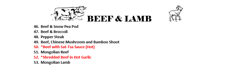 Beef & Lamb Menu