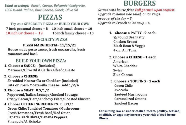 Burgers And Pizzas Menu