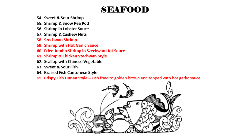 Seafood Menu