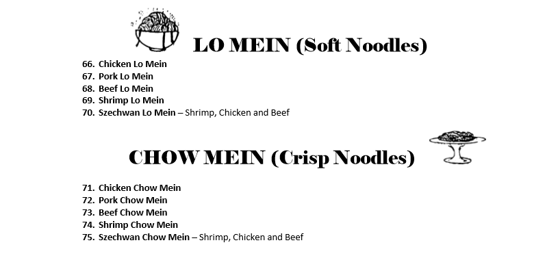 Soft Noodles & Crisp Noodles  Menu
