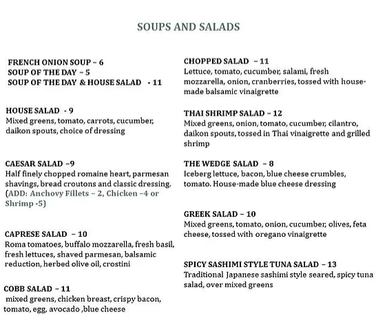 Soups And Salads Menu