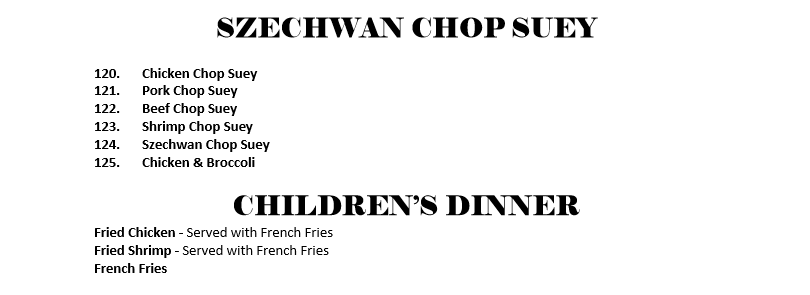 Szechwan Chop Menu