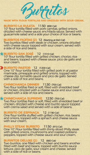 Burritos Menu